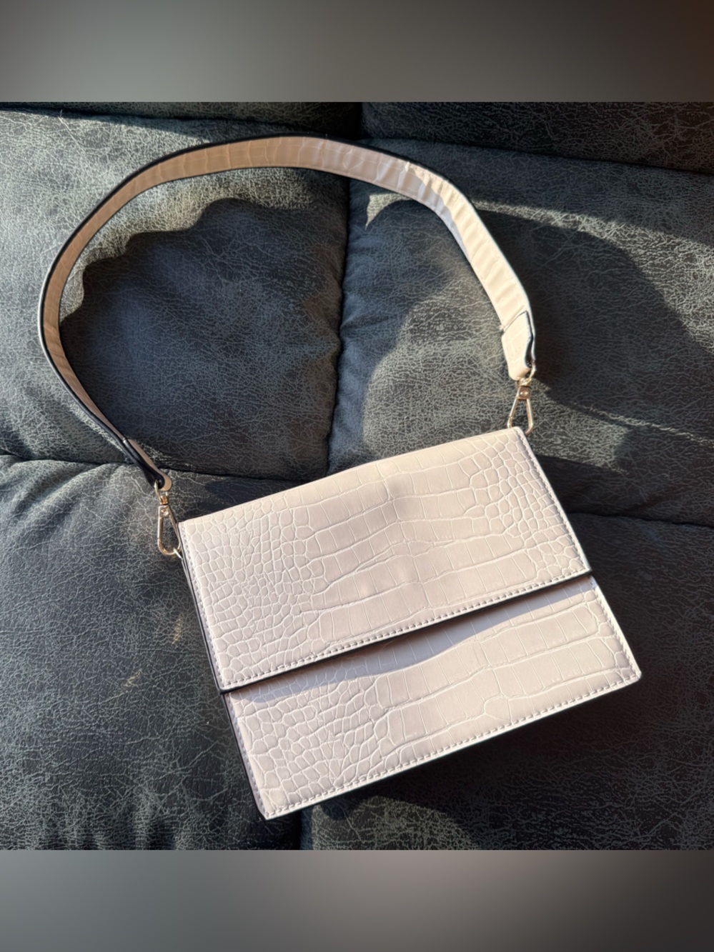 ONLY Cream Croc-Embossed Shoulder Bag